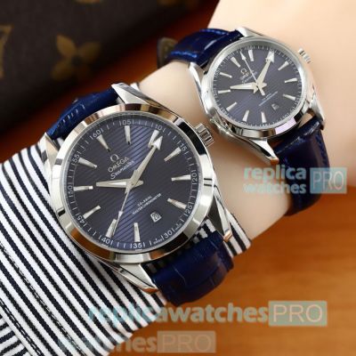 Copy Omega Seamaster Aqua Terra Co-Axial Lovers Watch - Blue Dial